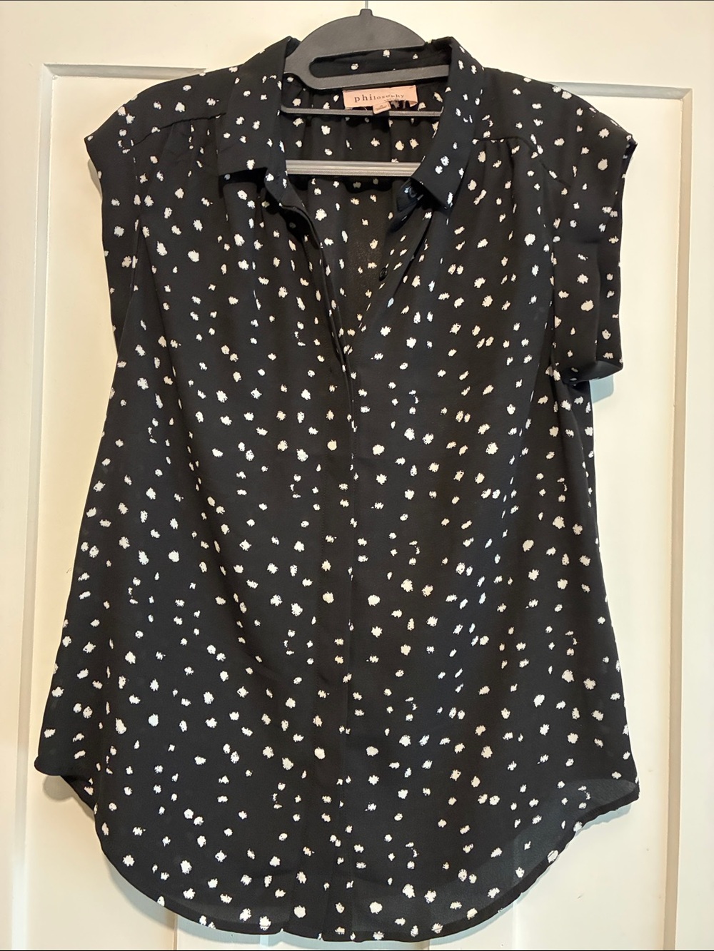 Philosophy Black Blouse with White Dot Print